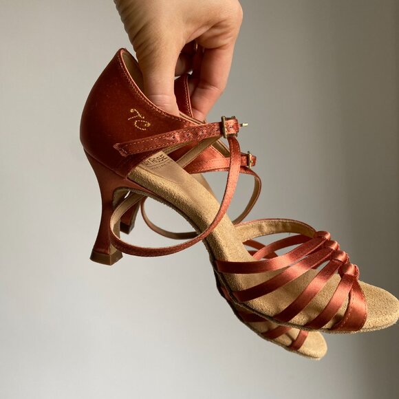 Ray Rose 824-X Tania Xtra Dark Tan Satin Latin Dance Shoes - Picture 13 of 14